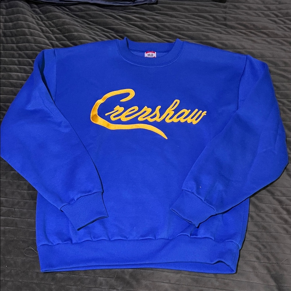 Blue Crewneck Sweater with Gold Lettering